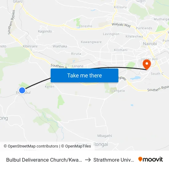 Bulbul Deliverance Church/Kwa Bumps to Strathmore University map