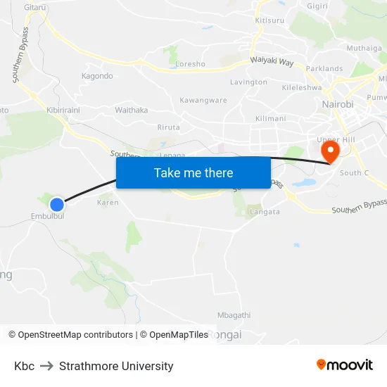 Kbc to Strathmore University map