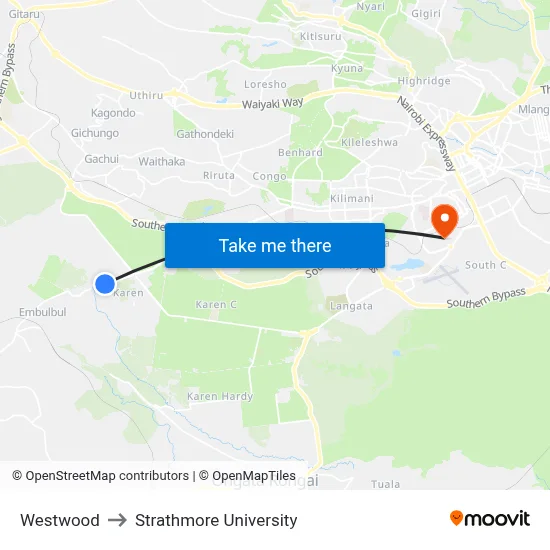Westwood to Strathmore University map