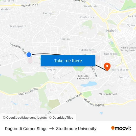 Dagoretti Corner Stage to Strathmore University map