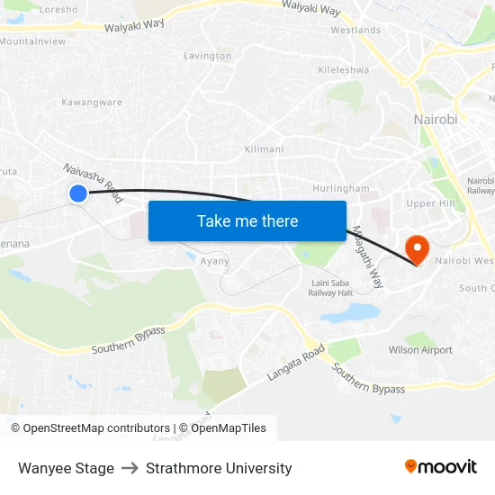 Wanyee Stage to Strathmore University map