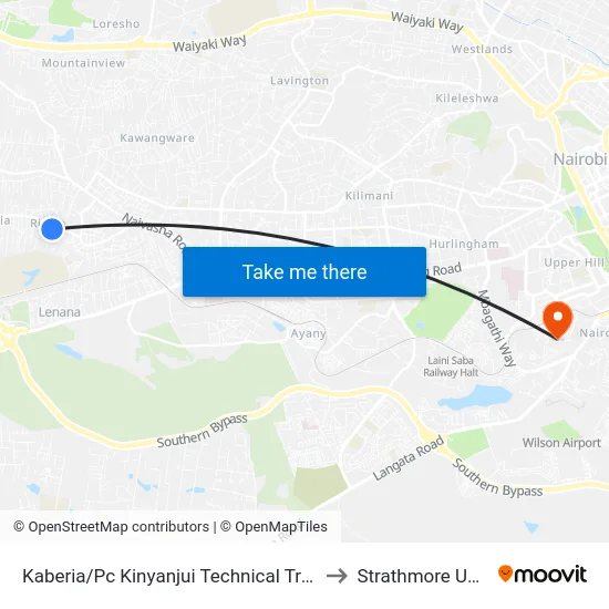 Kaberia/Pc Kinyanjui Technical Training Institute to Strathmore University map