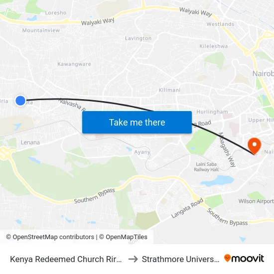 Kenya Redeemed Church Riruta to Strathmore University map