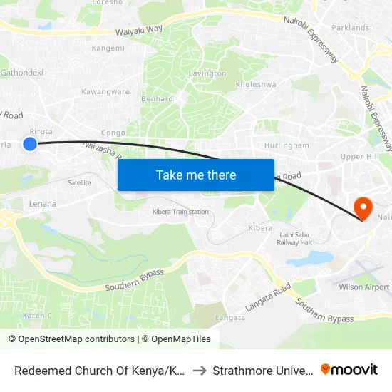 Redeemed Church Of Kenya/Kaberia to Strathmore University map