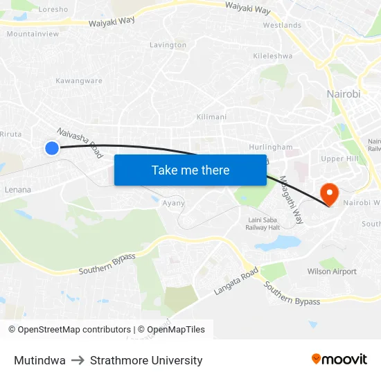 Mutindwa to Strathmore University map