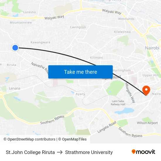 St.John College Riruta to Strathmore University map