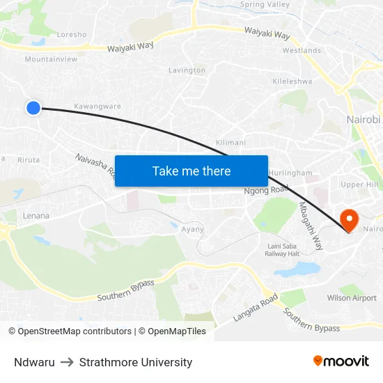 Ndwaru to Strathmore University map