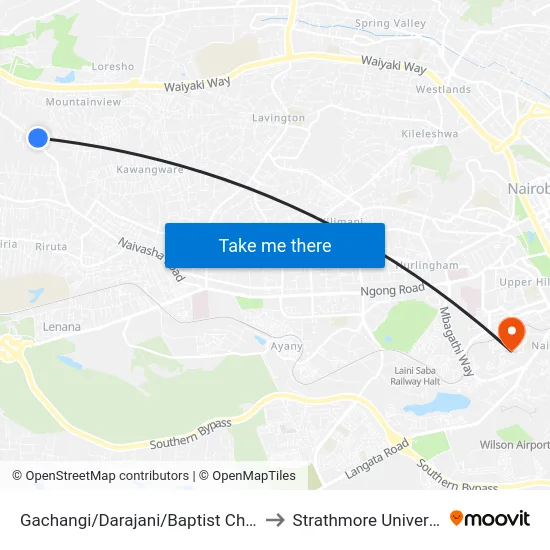 Gachangi/Darajani/Baptist Church to Strathmore University map