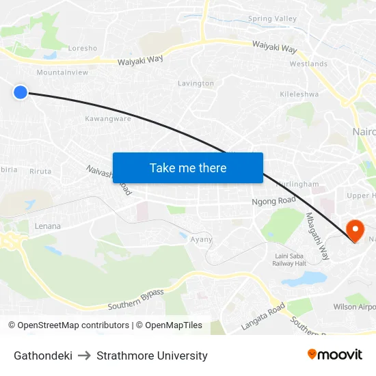 Gathondeki to Strathmore University map