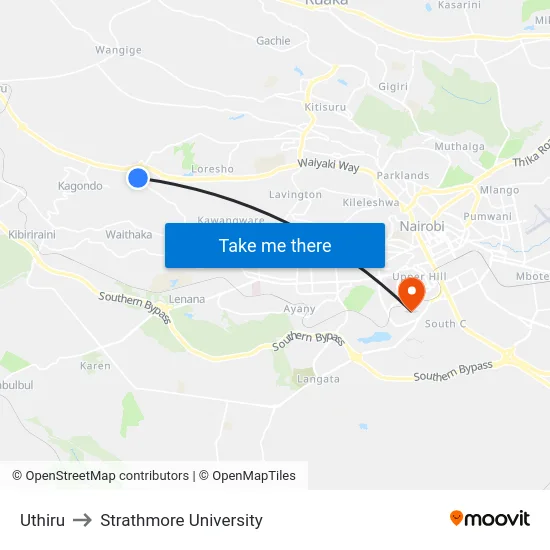 Uthiru to Strathmore University map