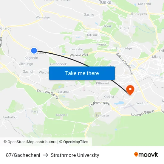 87/Gachecheni to Strathmore University map