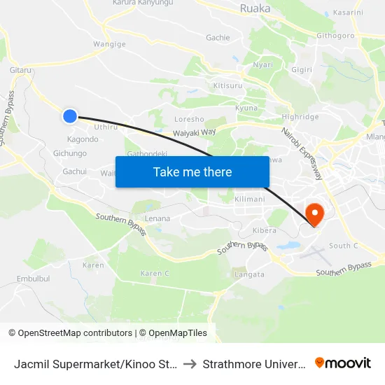Jacmil Supermarket/Kinoo Stage to Strathmore University map