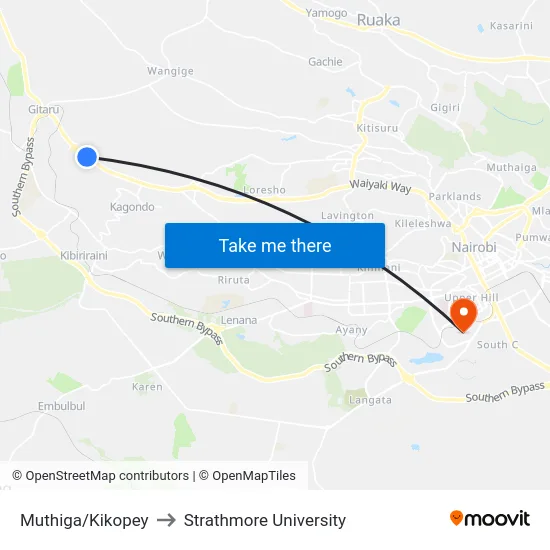 Muthiga/Kikopey to Strathmore University map