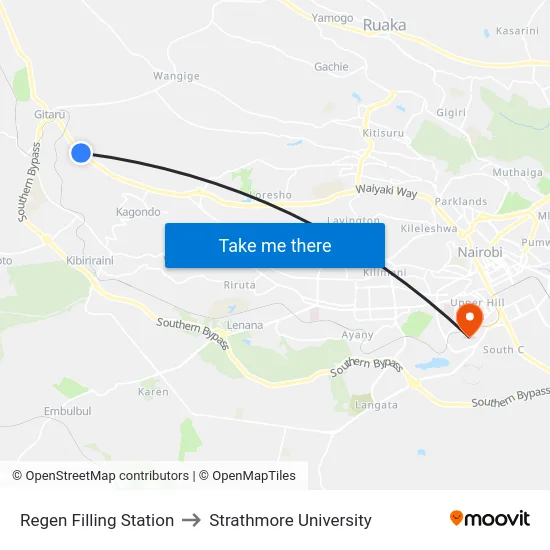 Regen Filling Station to Strathmore University map