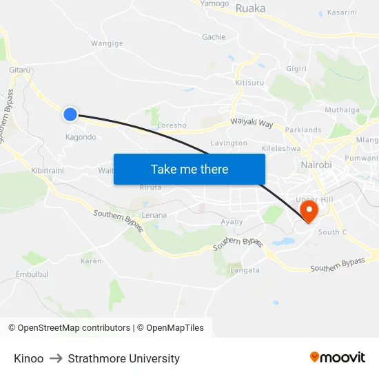 Kinoo to Strathmore University map