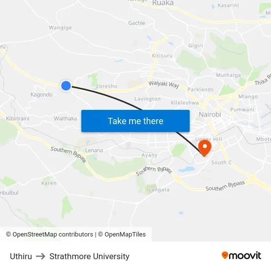 Uthiru to Strathmore University map