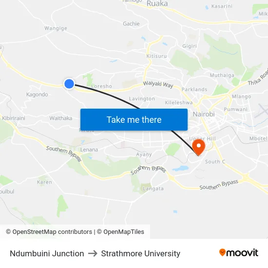 Ndumbuini Junction to Strathmore University map