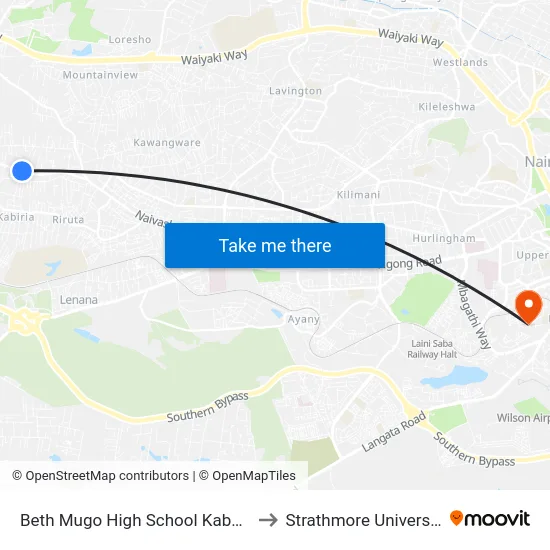 Beth Mugo High School Kaberia to Strathmore University map
