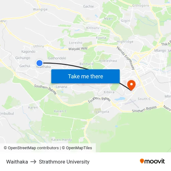 Waithaka to Strathmore University map