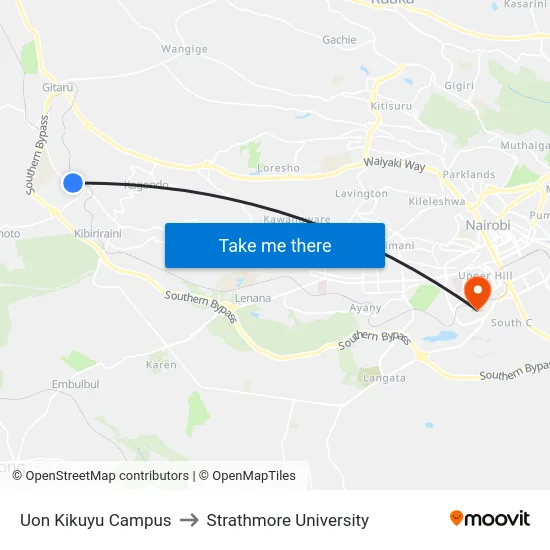 Uon Kikuyu Campus to Strathmore University map