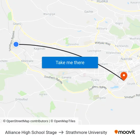 Alliance High School Stage to Strathmore University map