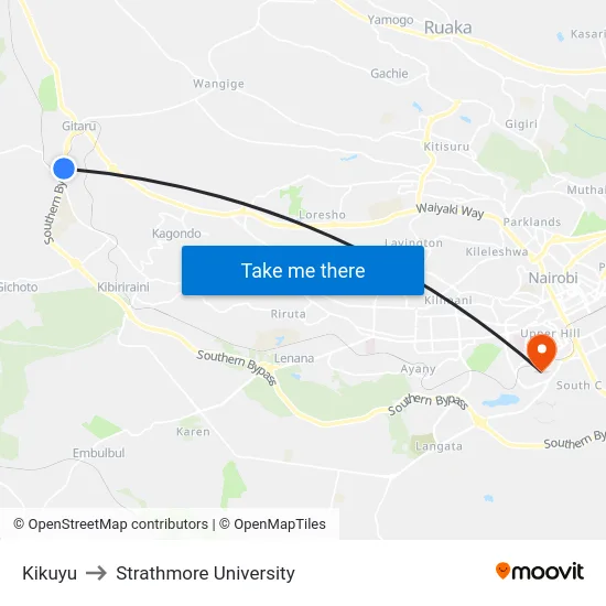 Kikuyu to Strathmore University map