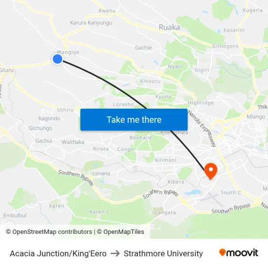 Acacia Junction/King'Eero to Strathmore University map