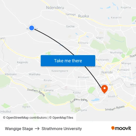 Wangige Stage to Strathmore University map