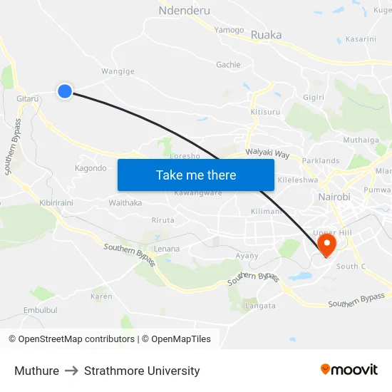 Muthure to Strathmore University map