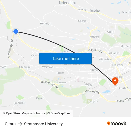 Gitaru to Strathmore University map
