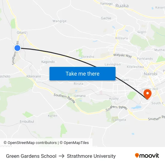 Green Gardens School to Strathmore University map