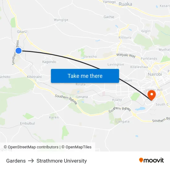 Gardens to Strathmore University map