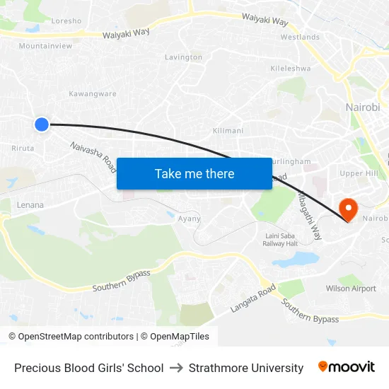 Precious Blood Girls' School to Strathmore University map