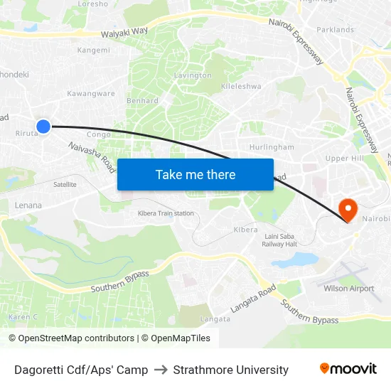 Dagoretti Cdf/Aps' Camp to Strathmore University map