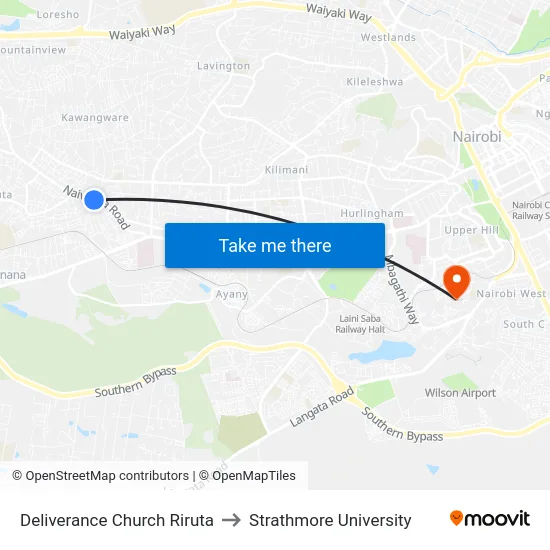 Deliverance Church Riruta to Strathmore University map