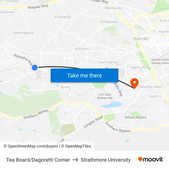 Tea Board/Dagoretti Corner to Strathmore University map
