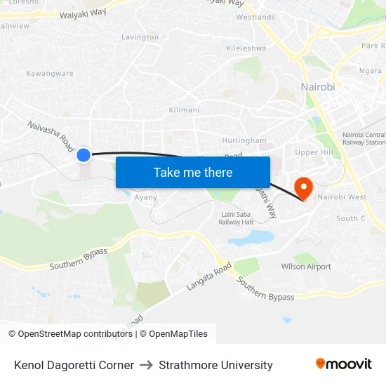 Kenol Dagoretti Corner to Strathmore University map
