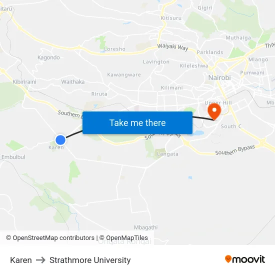 Karen to Strathmore University map