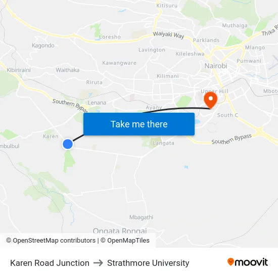 Karen Road Junction to Strathmore University map