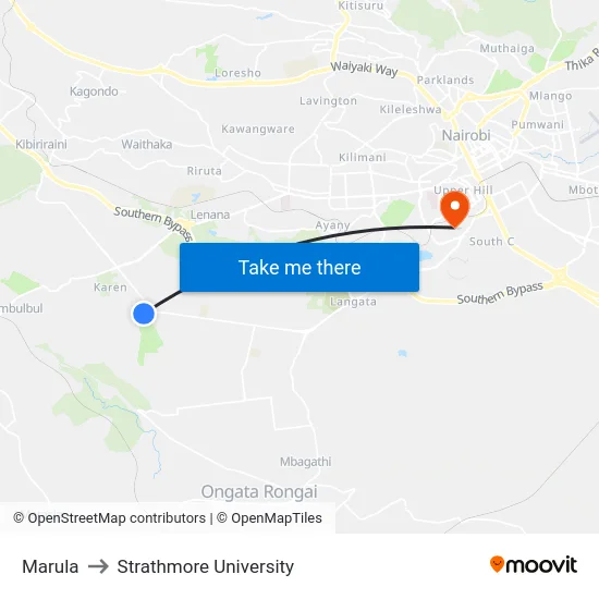 Marula to Strathmore University map