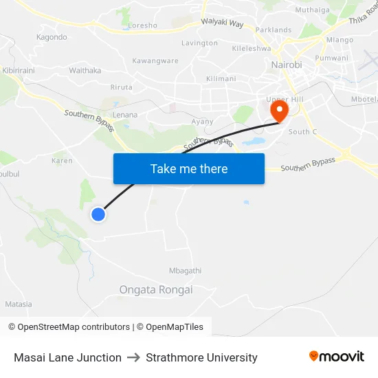 Masai Lane Junction to Strathmore University map