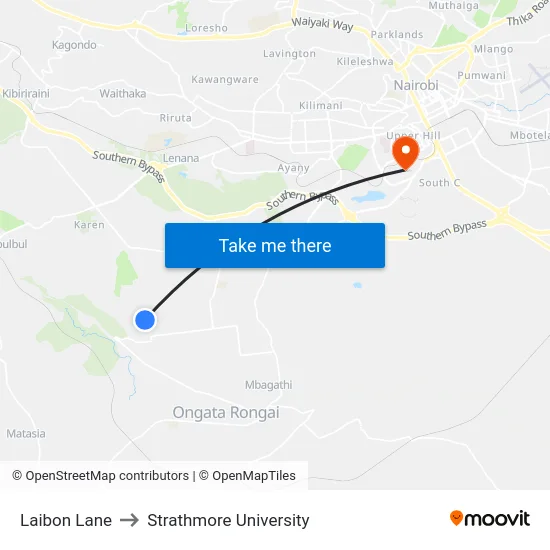 Laibon Lane to Strathmore University map
