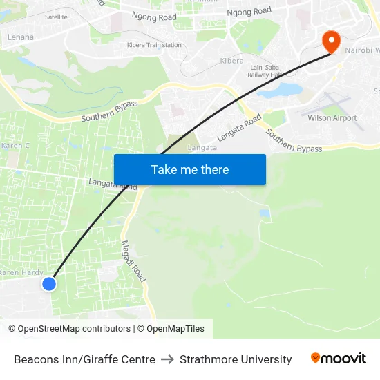 Beacons Inn/Giraffe Centre to Strathmore University map