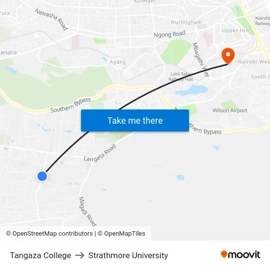Tangaza College to Strathmore University map