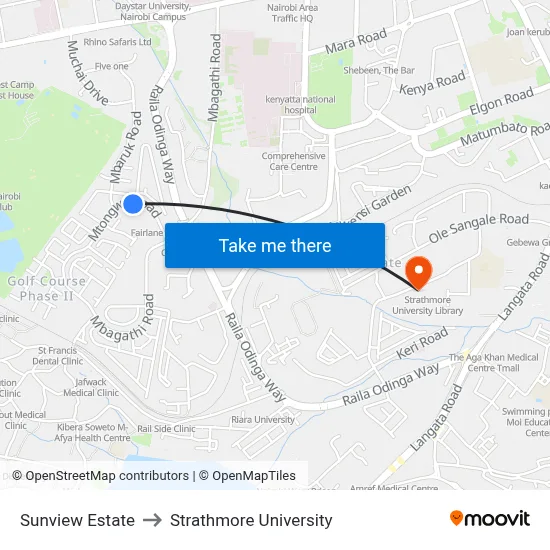 Sunview Estate to Strathmore University map