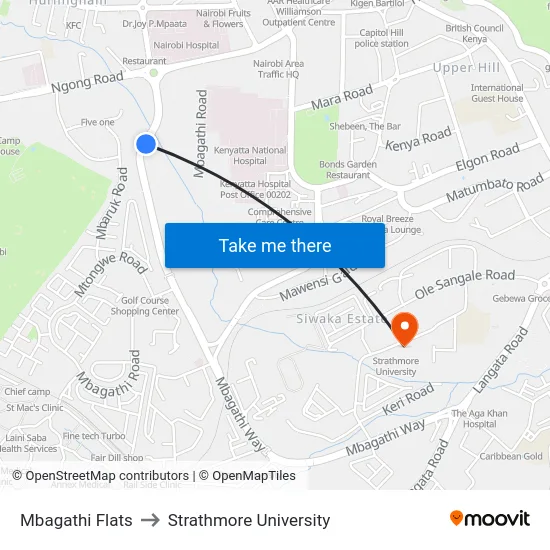 Mbagathi Flats to Strathmore University map