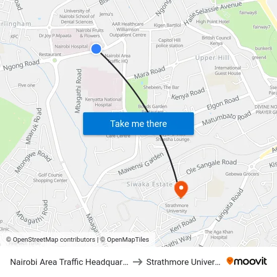 Nairobi Area Traffic Headquarters to Strathmore University map