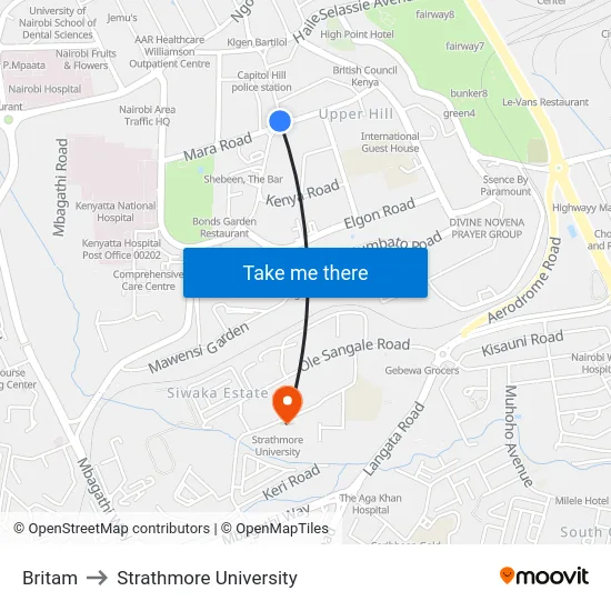 Britam to Strathmore University map