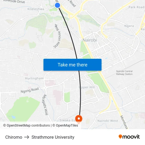Chiromo to Strathmore University map