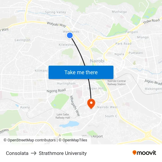 Consolata to Strathmore University map